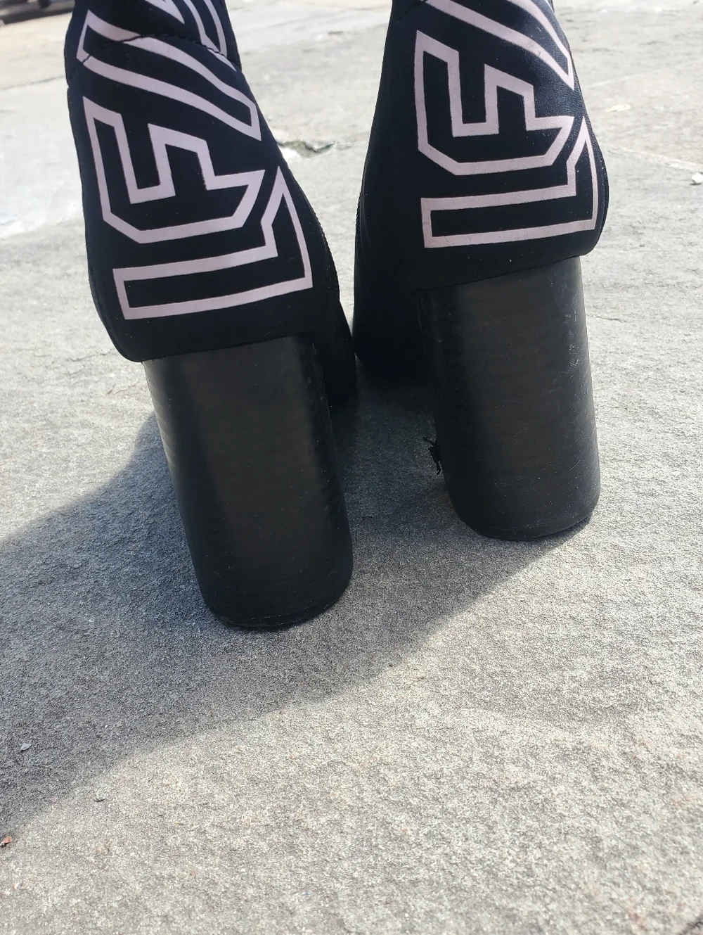 LF Black Over The Knee LF Logo Graphic Boots Heel Size 6M